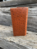Brown Alligator print leather checkbook wallet with a cowhide inlay featuring a Star Concho. Rear View