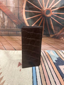 Top Notch Accessories Coffee Brown Alligator Print Leather Checkbook Wallet with Rooster Concho