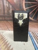 Top Notch Accessories Coffee Brown Alligator Print Leather Checkbook Wallet with Rooster Concho