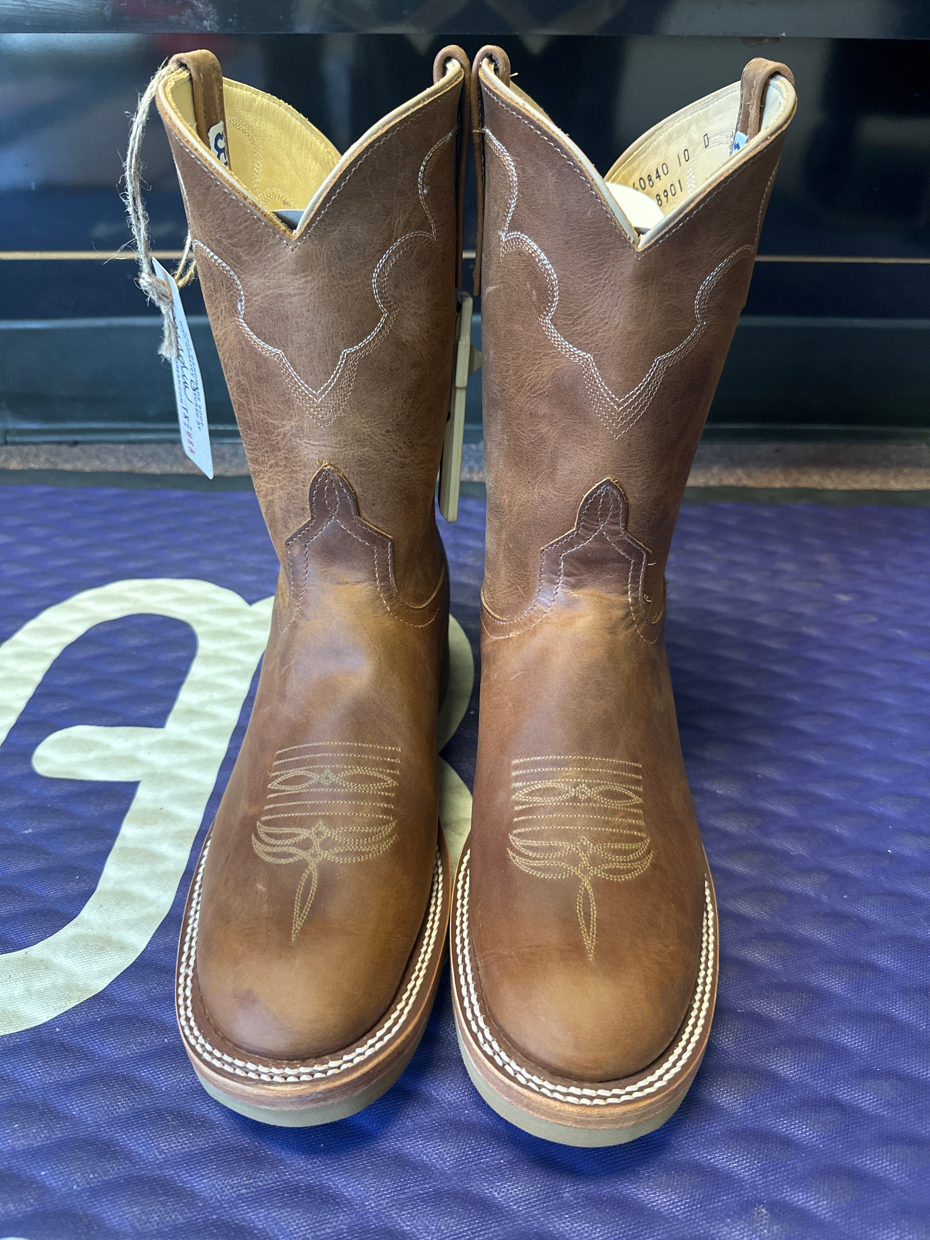 Men's Anderson Bean 10 Inch Shaft Vintage Cognac Old Town Roper Toe Crepe Sole Boots