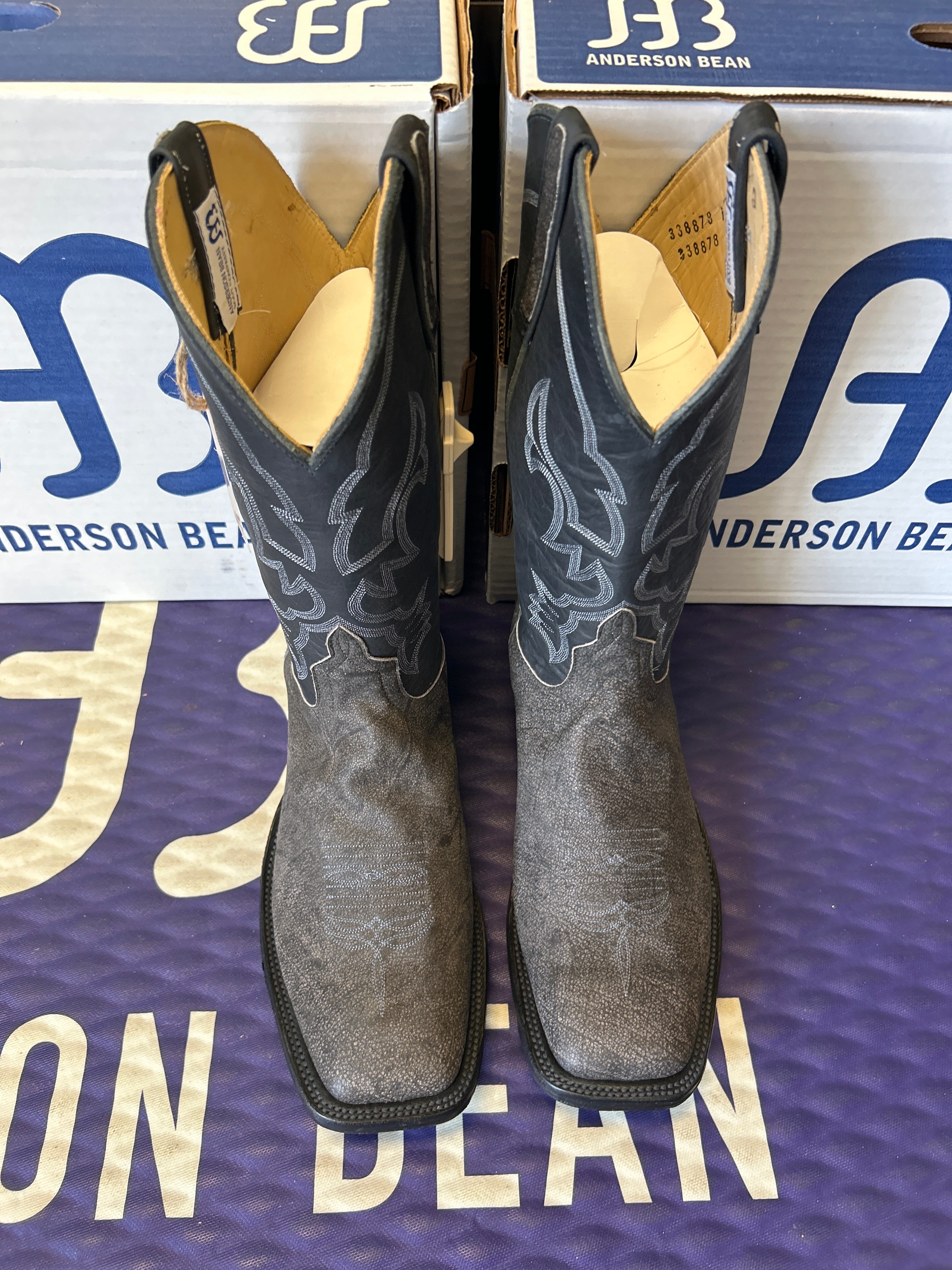Men's Anderson Bean 12 Inch Shaft Grey Safari Cape Buffalo Wide Square Toe Boots