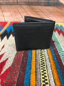 Black leather bifold wallet from Top Notch Accessories. Rear View