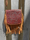 Top Notch Accessories 3002BR Brown Tooled Leather Crossbody Purse