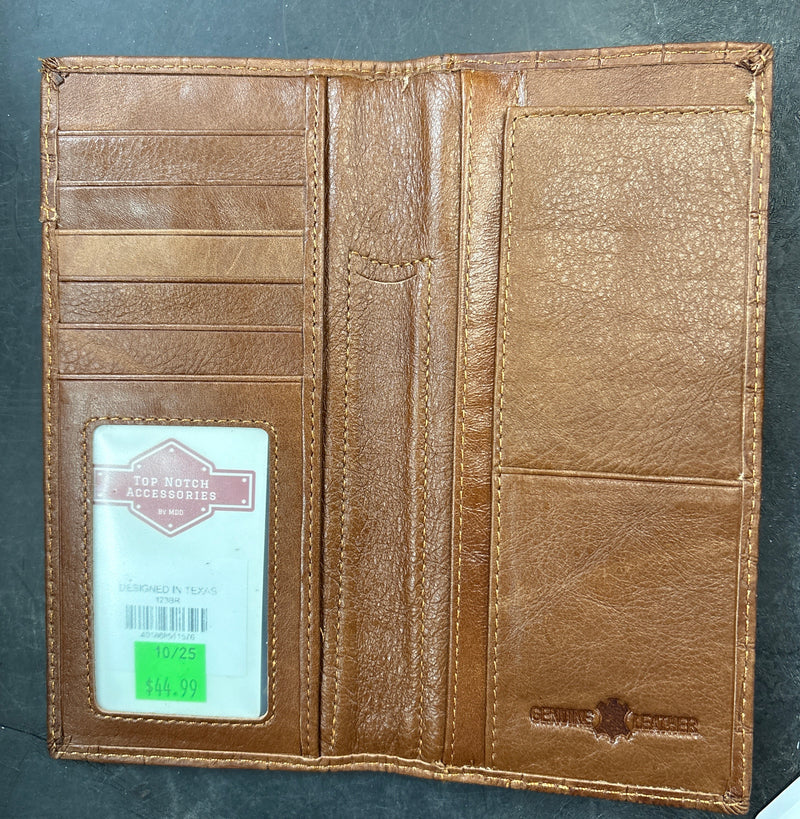 Top Notch Accessories 123BR Brown Alligator Print w/Horseshoe & Longhorn Concho Wallet