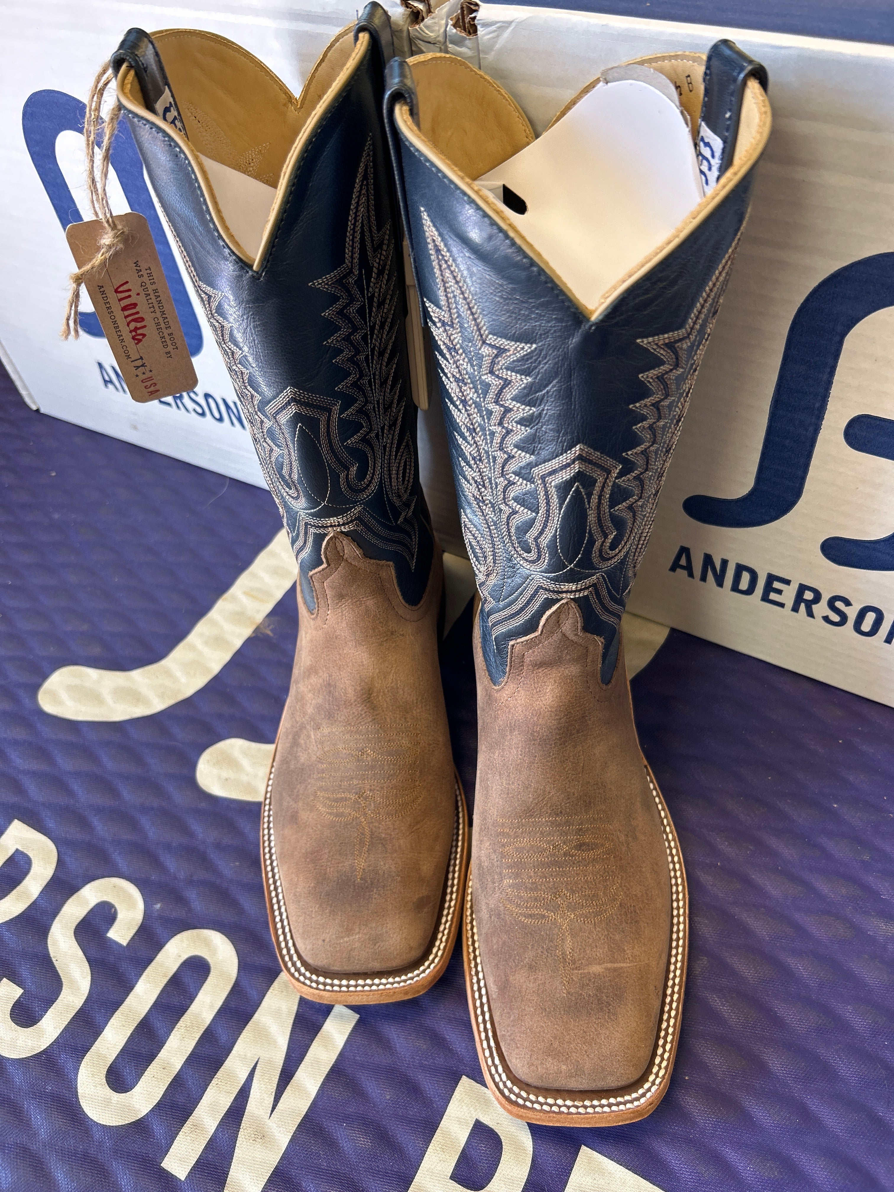 Men's Anderson Bean 12 Inch Shaft Sand Angry Elk Wide Square Toe Boots