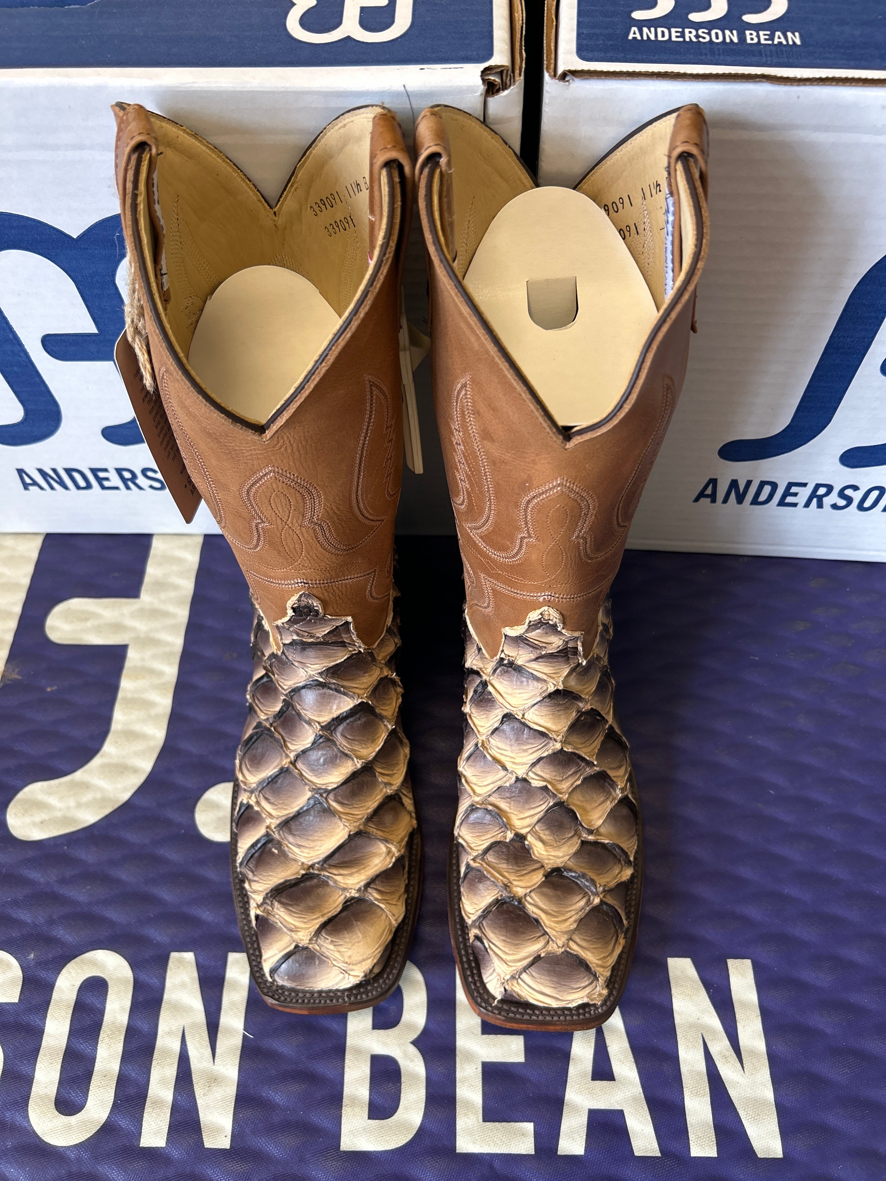 Men's Anderson Bean 12 Inch Shaft Tan Lines Big Bass Wide Square Toe Boots