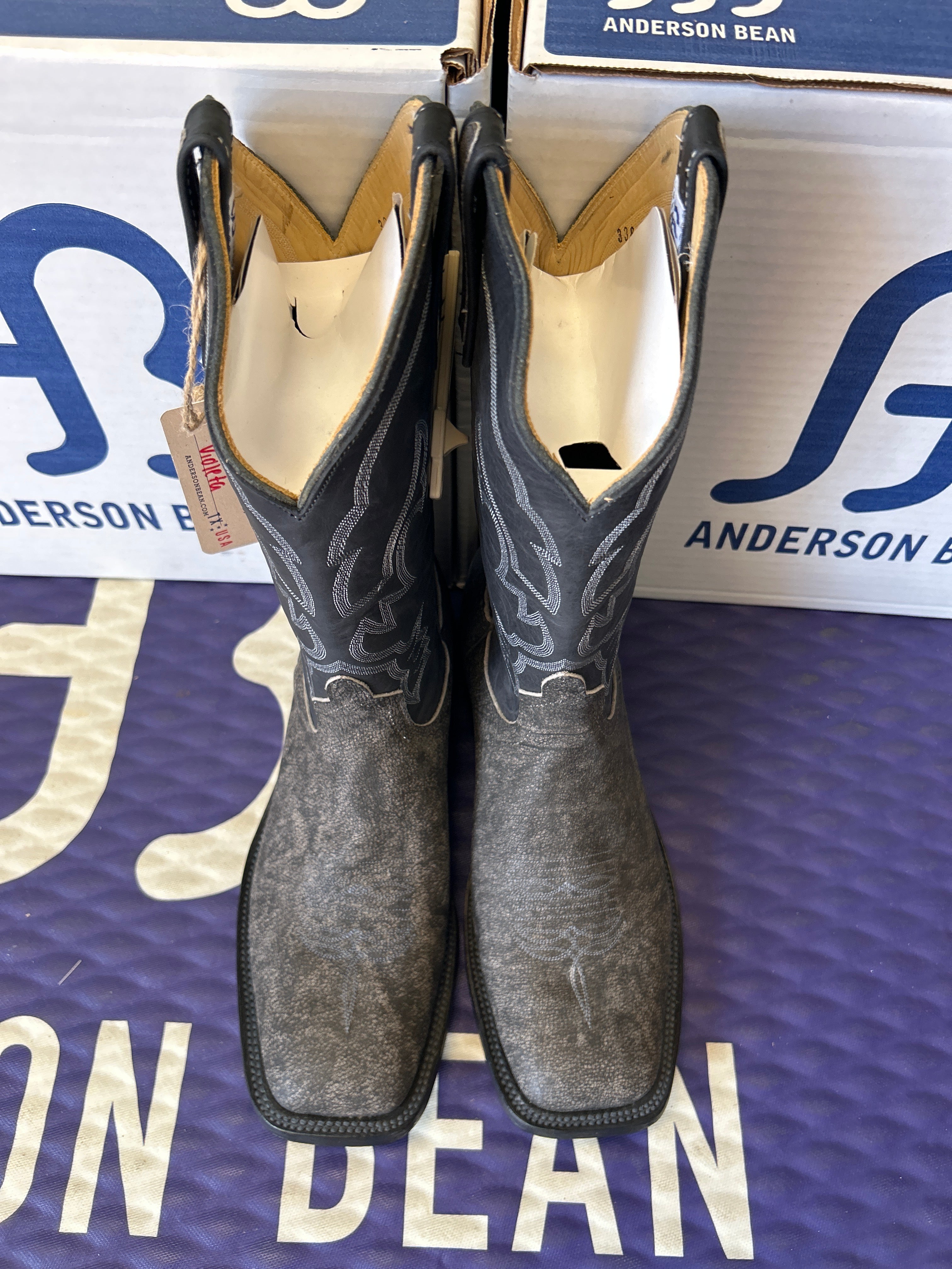 Men's Anderson Bean 12 Inch Shaft Grey Safari Cape Buffalo Wide Square Toe Boots