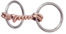 Copper twisted wire mouth snaffle bit with nickel rings for mini horses.