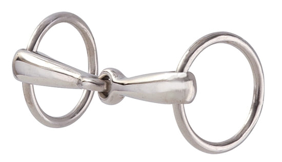 A nickel plated malleable iron miniature ring bit for horses, showing a snaffle mouth design.