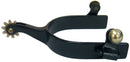 A men's black steel spur with solid brass buttons and a 10 point rowel.