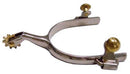 Men's stainless steel roping spur with solid brass rowels and buttons.