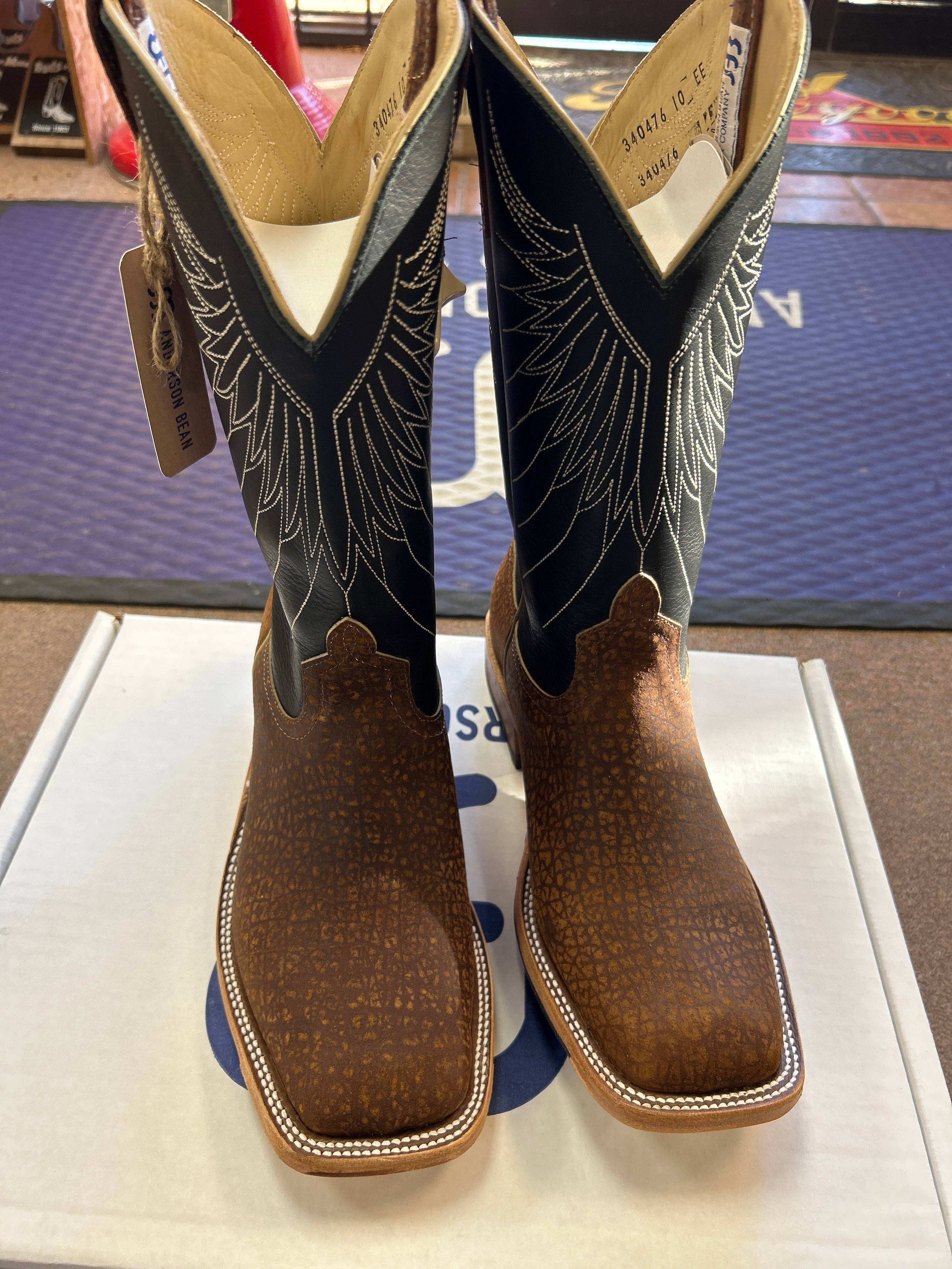 Men's Anderson Bean 12 Inch Shaft Tan Hungry Hippo Wide Square Toe Boots