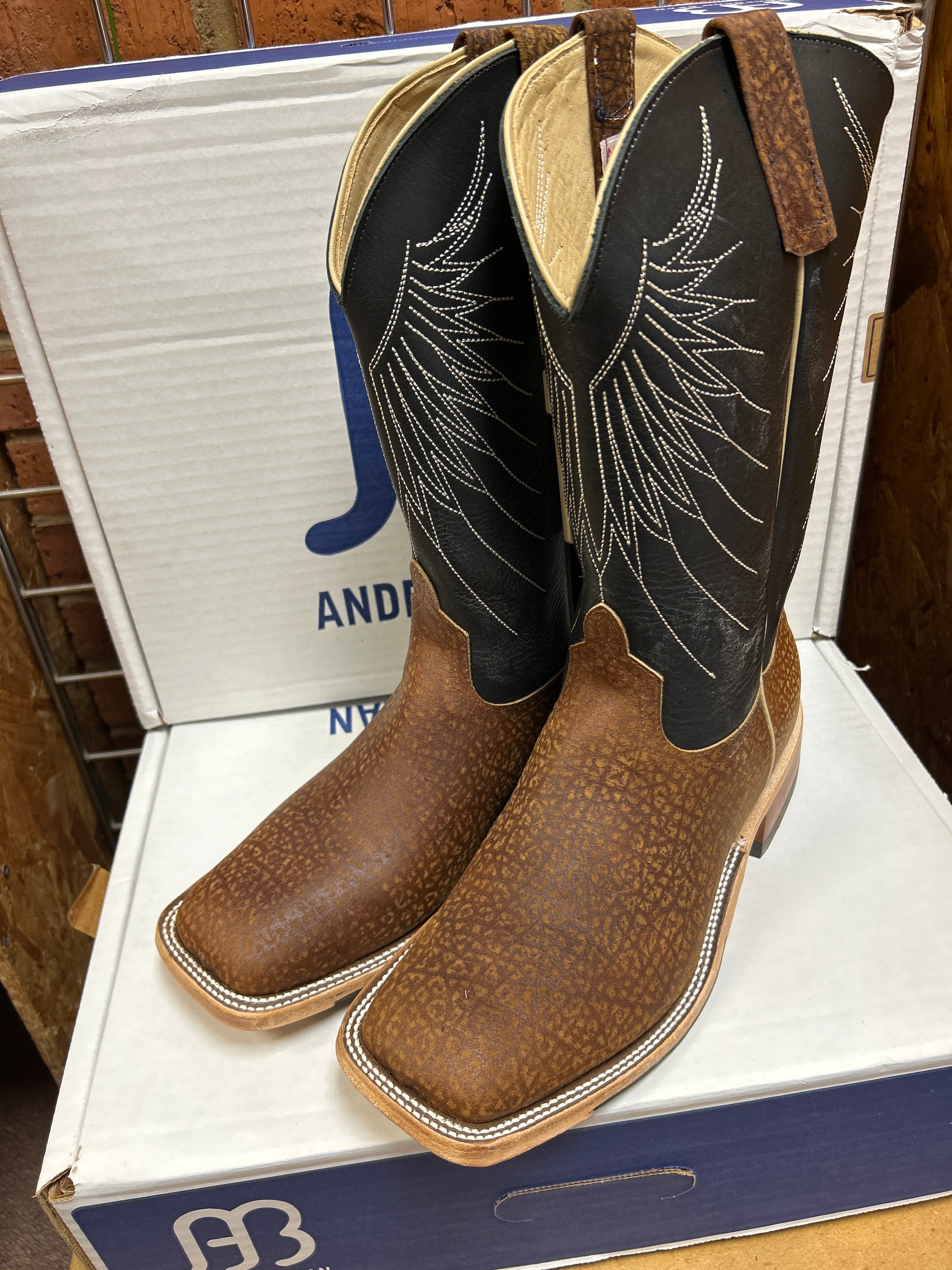 Men's Anderson Bean 12 Inch Shaft Tan Hungry Hippo Wide Square Toe Boots