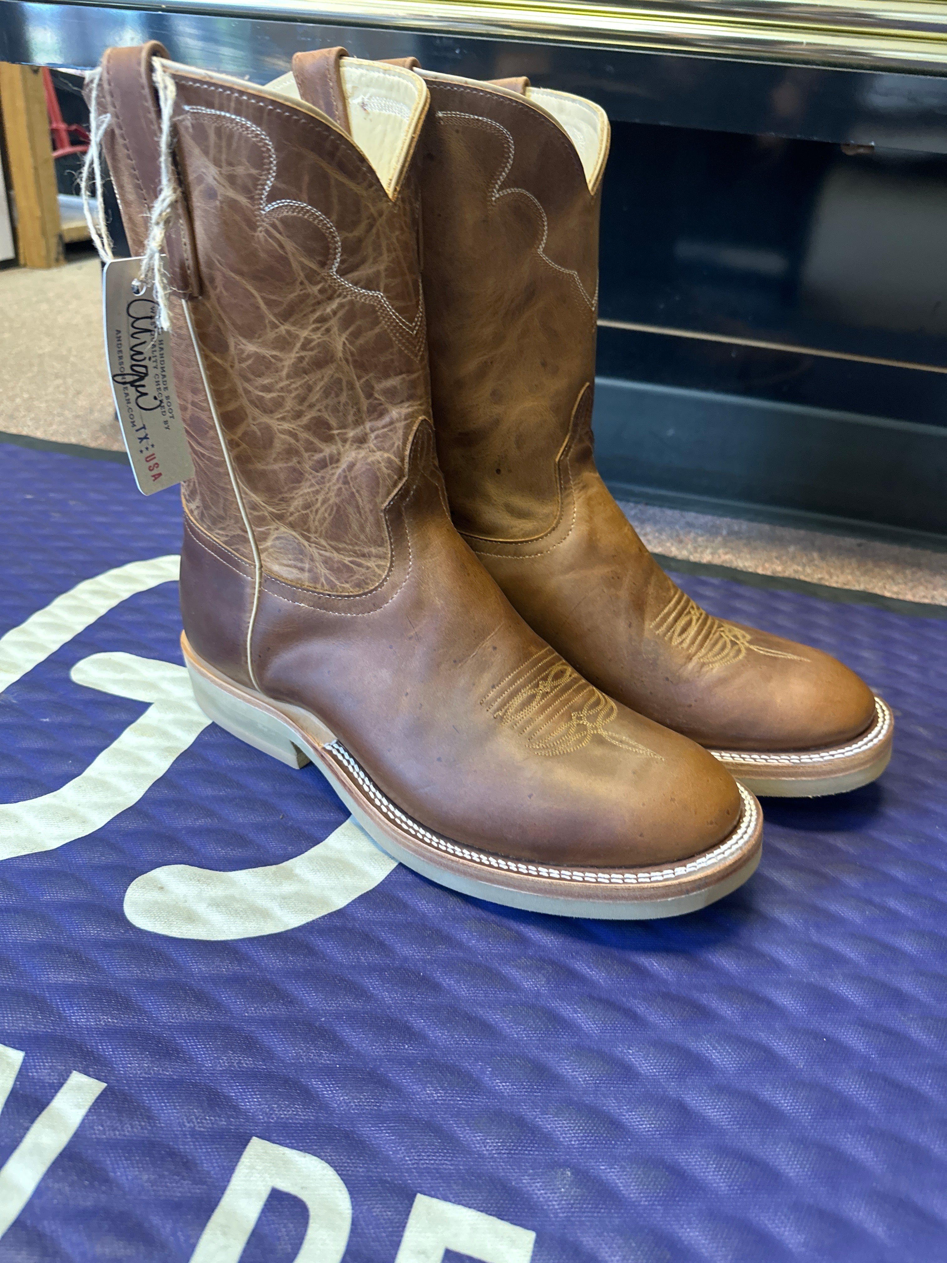 Men's Anderson Bean 10 Inch Shaft Vintage Cognac Old Town Roper Toe Crepe Sole Boots