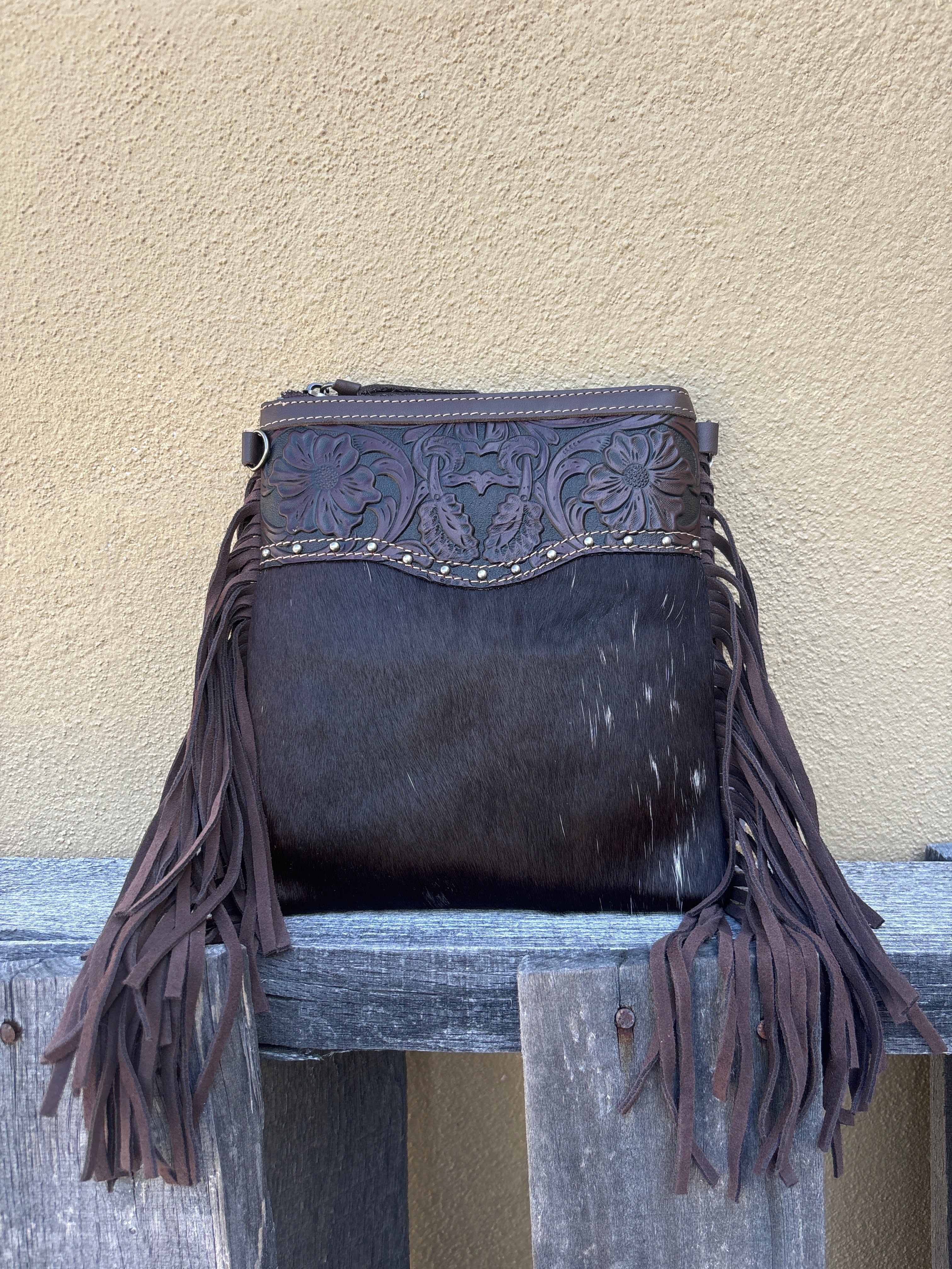 Top Notch Accessories Betty Cowhide Crossbody Coffee Brown Leather Fringe Purse