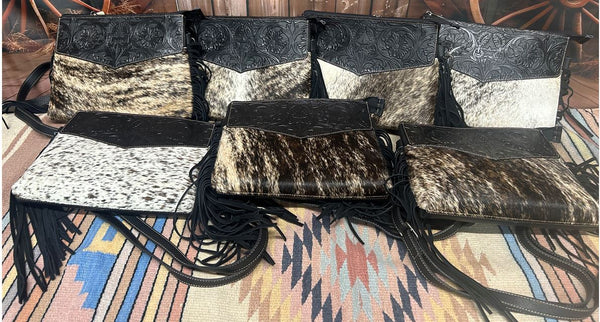 Top Notch Accessories Tooled Leather & Cowhide Purse In Black 3073-1BK