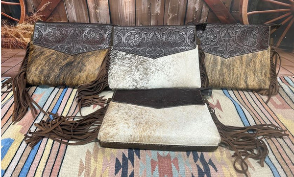 Top Notch Accessories Tooled Leather & Cowhide Purse In Coffee 3073-1CF