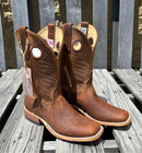 Men's Anderson Bean 11" shaft Geronimo Bison square toe boots with pull tabs and pull holes.