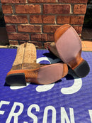 Men's Anderson Bean Brown square toe Zebra boots with a Bone Mad Cat shaft. Bottom View showing hybrid outsole. 