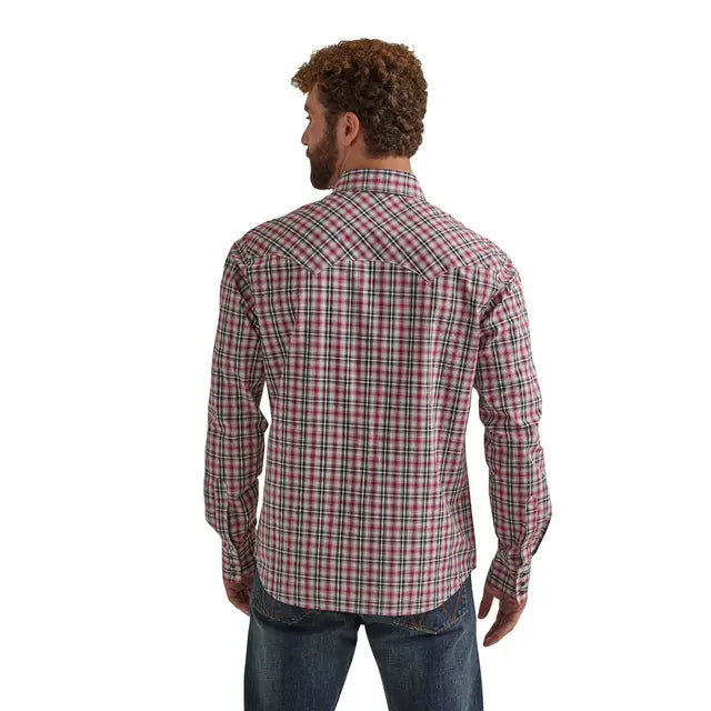 Men's Wrangler 112351877 Retro Long Sleeve Multi Plaid Pearl Snap Shirt