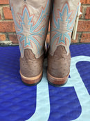 Women's Anderson Bean Mink Full Quill Ostrich Boots with a wide square toe and a Sable Kidskin shaft. Rear View
