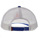 Hooey "Roughy" logo red, white, and blue rope cap. Rear view showing adjustable strap.