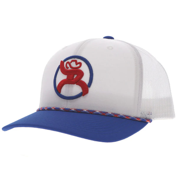 Hooey "Strap" Roughy Hat White with Red & Blue Logo Clearance