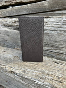 Coffee Brown pebbled leather tall wallet. Front View