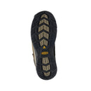 Men's Keen 6" Flint II Waterproof Mid boots in black olive and brindle colors, featuring a soft toe cap and a lace-up closure. Bottom view showing outsole. 