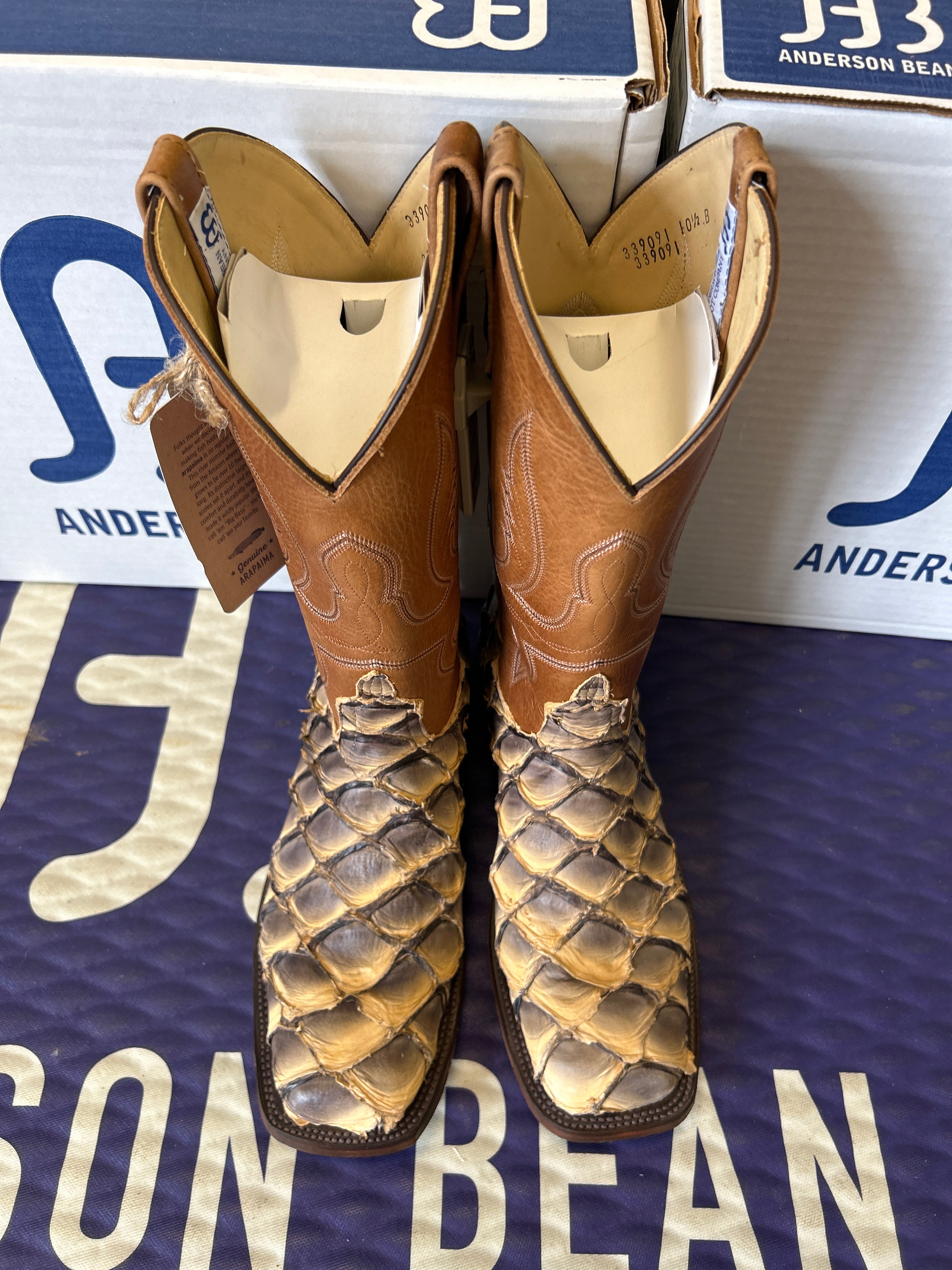 Men's Anderson Bean 12 Inch Shaft Tan Lines Big Bass Wide Square Toe Boots