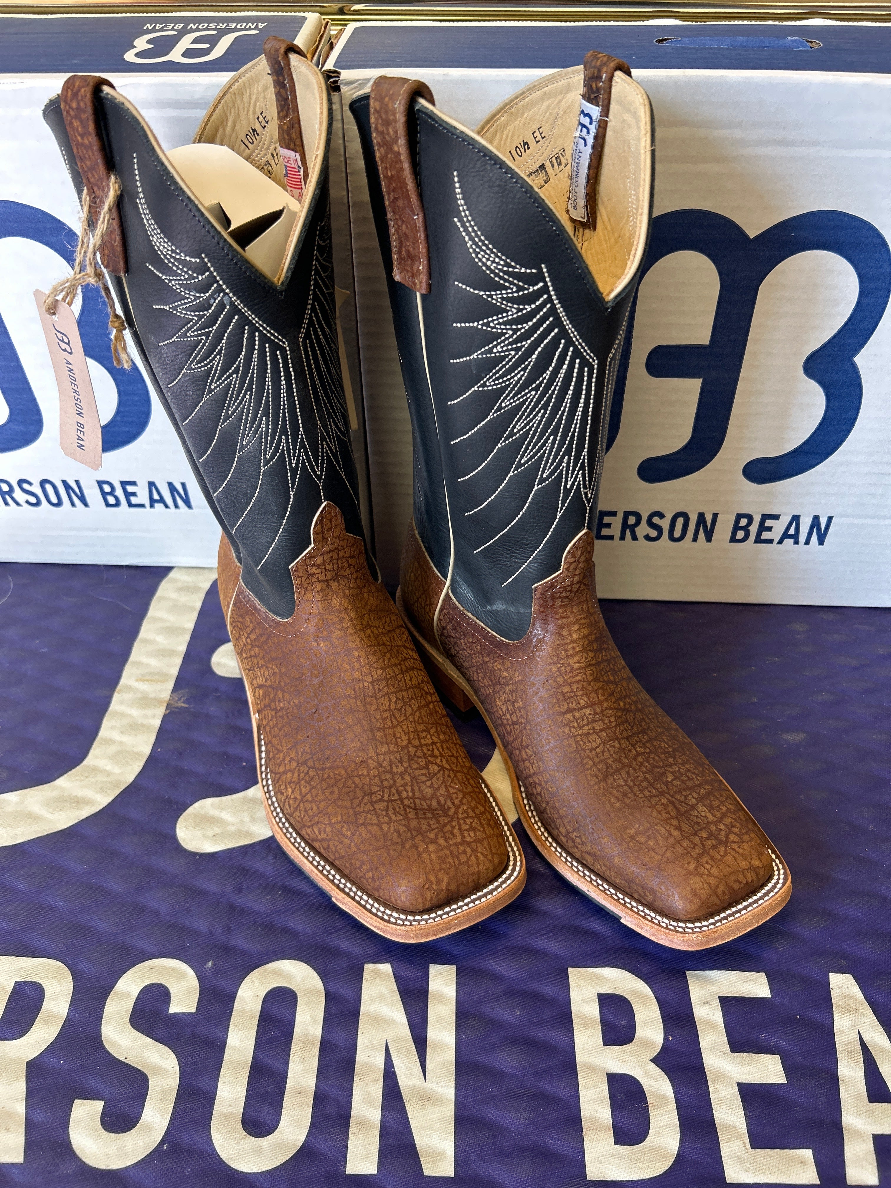 Men's Anderson Bean 12 Inch Shaft Tan Hungry Hippo Wide Square Toe Boots