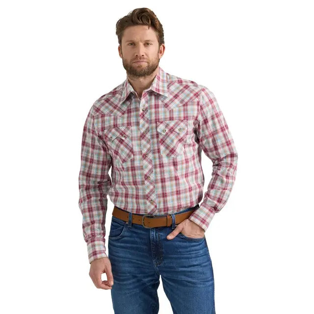 Men's Wrangler 112351877 Retro Long Sleeve Multi Plaid Pearl Snap Shirt