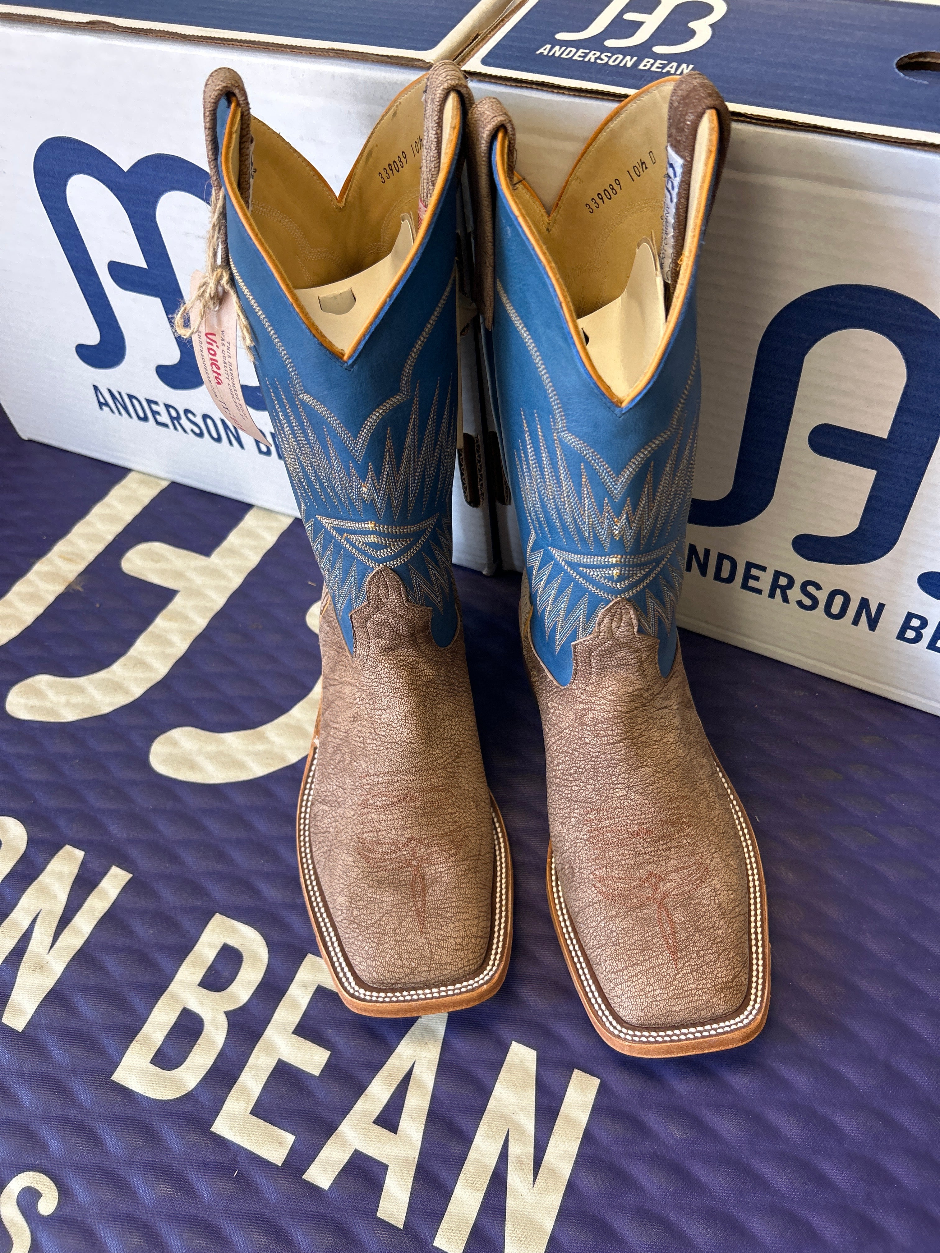 Men's Anderson Bean 12 Inch Shaft Tan Amazon Poseidon Goat Wide Square Toe Boots