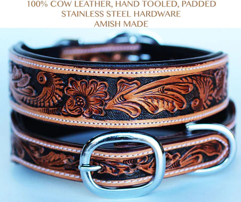 Challenger 6022 100% Cow Leather Western Tooled Amish Made in USA Puppy Canine Dog Collar