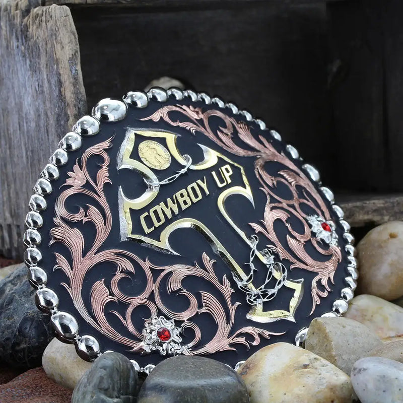 Montana Silversmiths 60990 Tri-Color Cowboy Up Attitude Buckle