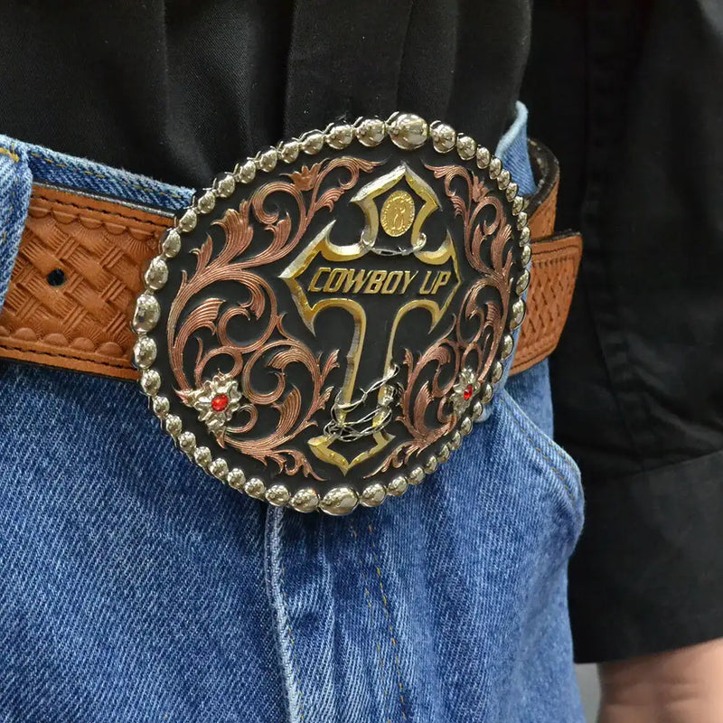 Montana Silversmiths 60990 Tri-Color Cowboy Up Attitude Buckle