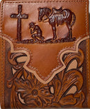 Top Notch Accessories Light Brown Leather Bifold Wallet with Praying Cowboy Design