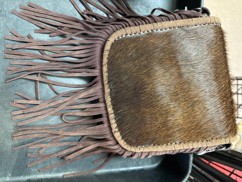 Top Notch Accessories 3020CF Coffee Hair On Tooled Leather Small Fringe Crossbody