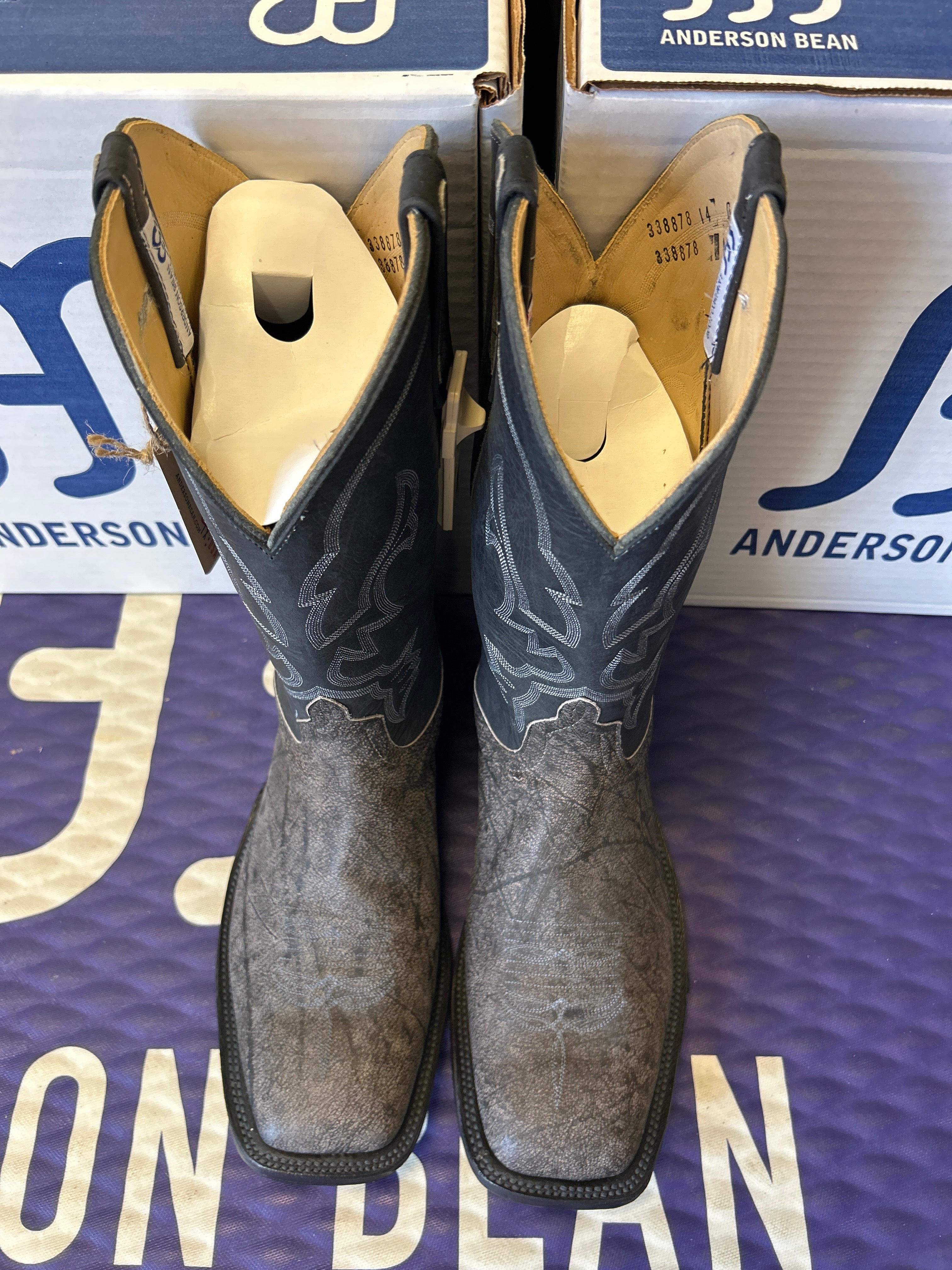 Men's Anderson Bean 12 Inch Shaft Grey Safari Cape Buffalo Wide Square Toe Boots