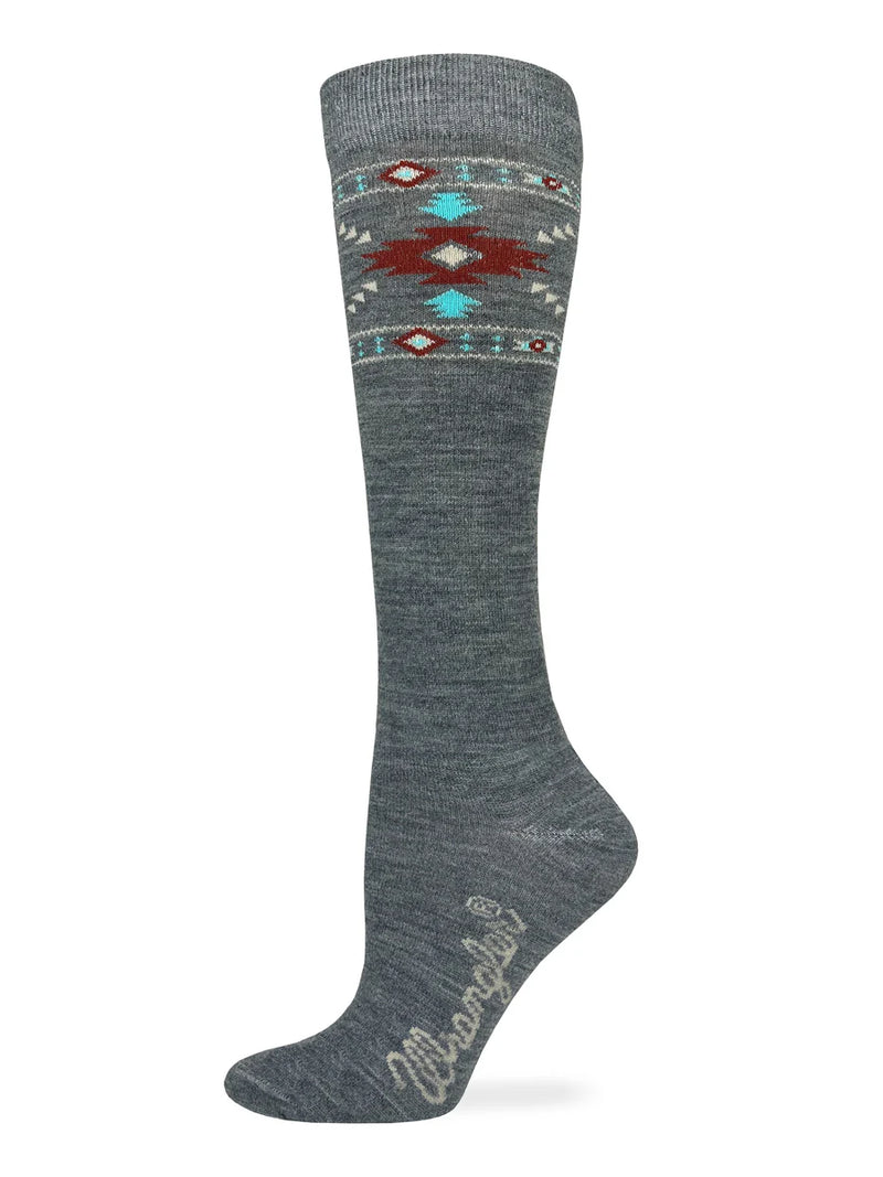 Ladies Wrangler Ladies Aztec Tall Merino Wool Blend Boot Sock 1 Pair in Grey