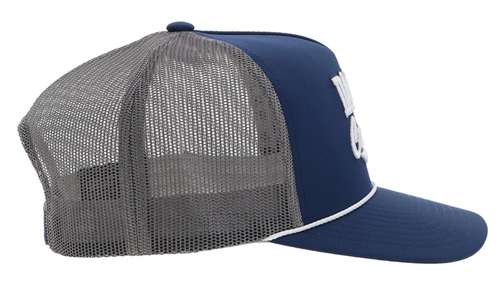 Blue snapback White rope cap with Dallas Cowboys logo in White stitching. Side View