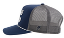 Blue snapback White rope cap with Dallas Cowboys logo in White stitching. Side view showing Hooey logo.