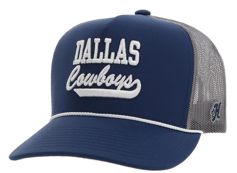 Blue snapback White rope cap with Dallas Cowboys logo in White stitching . Front View