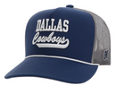 Blue snapback White rope cap with Dallas Cowboys logo in White stitching . Front View