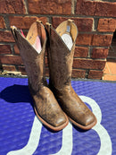 Men's Anderson Bean Brown square toe Zebra boots with a Bone Mad Cat shaft. 