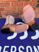 Women's Anderson Bean Mink Full Quill Ostrich Boots with a wide square toe and a Sable Kidskin shaft.  Bottom View showing hybrid outsole. 