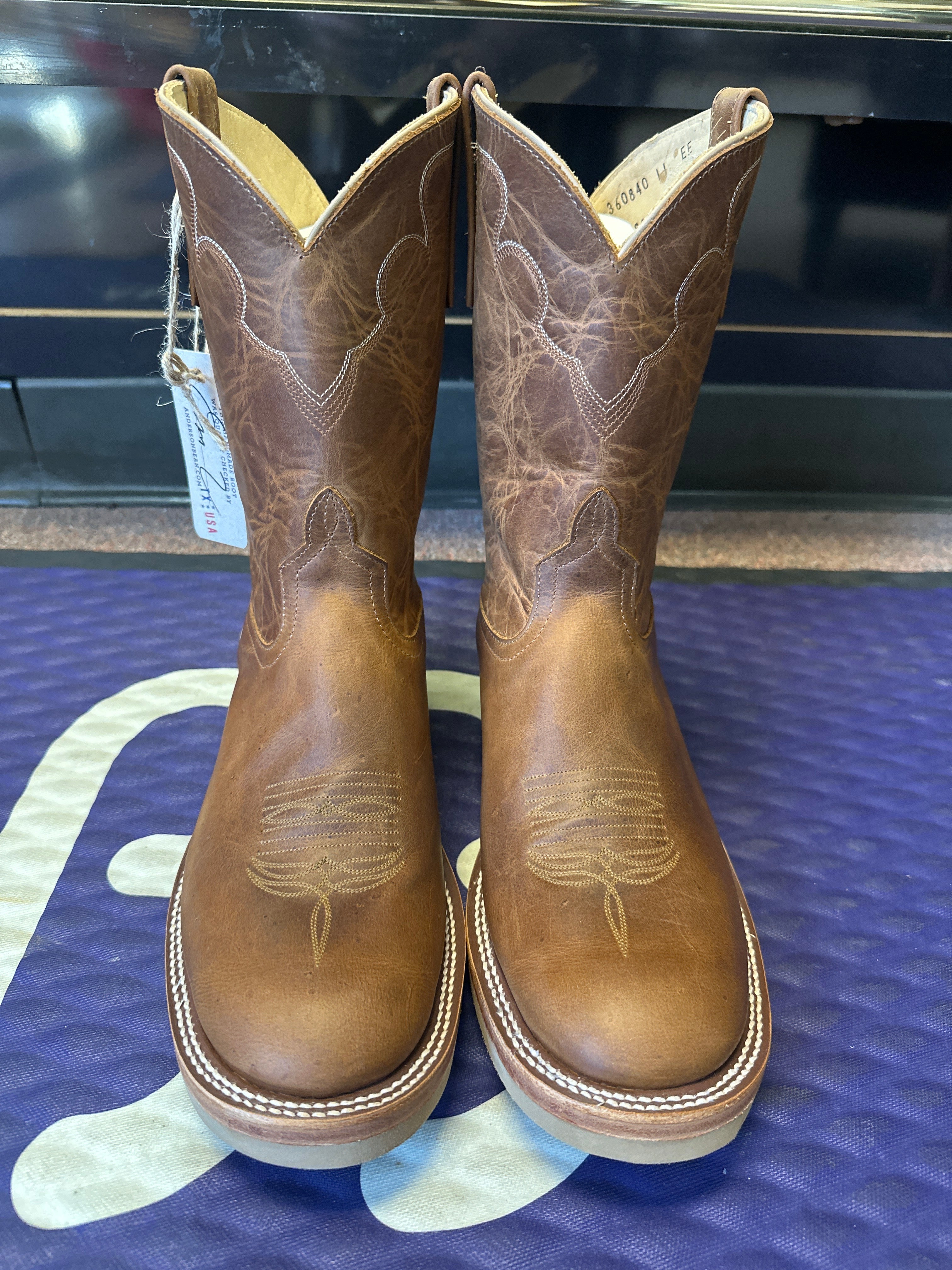 Men's Anderson Bean 10 Inch Shaft Vintage Cognac Old Town Roper Toe Crepe Sole Boots
