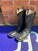 Men's Anderson Bean black tag goat skin boots with wide square toes. Side View