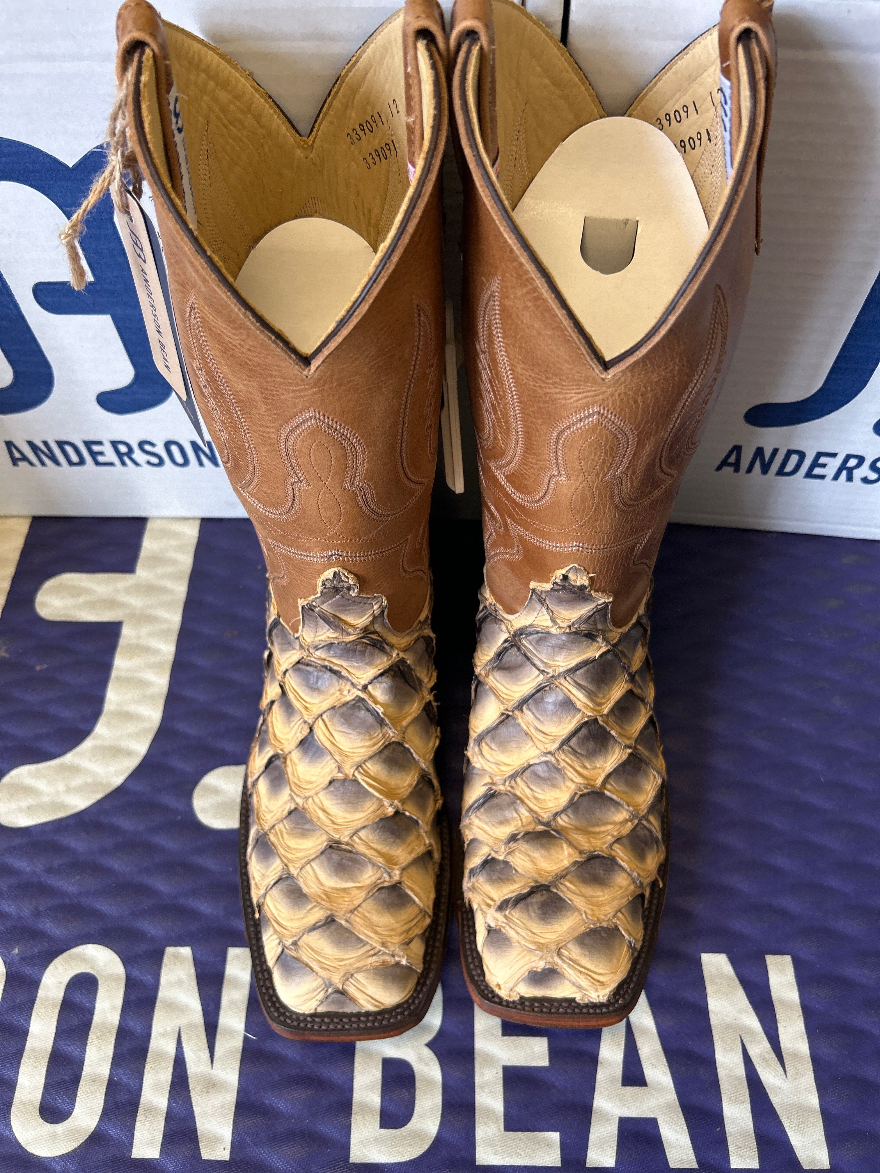 Men's Anderson Bean 12 Inch Shaft Tan Lines Big Bass Wide Square Toe Boots