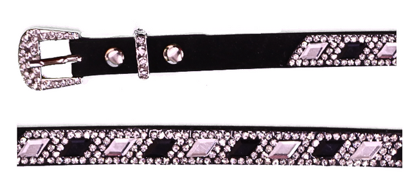 Top Notch Accessories Western Style Black Leather Hat Band with Diamond Shaped Crystals